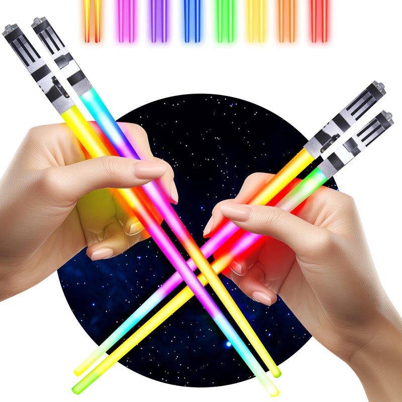 ChopSabers LIGHTSABER CHOPSTICKS LIGHT UP STAR WARS LED Glowing Light Saber Chop Sticks REUSABLE Sushi Lightup Sabers Bright LEDs - 8 Color Modes - 2 Pairs - Image 1